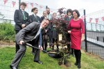 Jonathan planting a tree at a local school