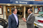 Jonathan Lord MP at Woking Railway Station with a Constituent 