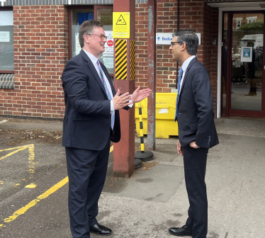 Rishi Sunak and Jonathan Lord Speaking at Woking Community Hospital